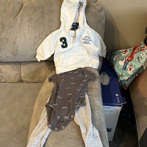 Gray and white outfit with onesie size 6-9 months
